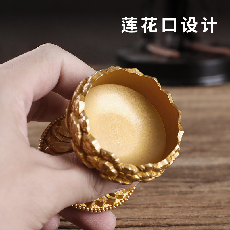 黄铜莲花酥油灯座家用佛前供奉蜡烛台长明灯油液两用供灯摆件一对