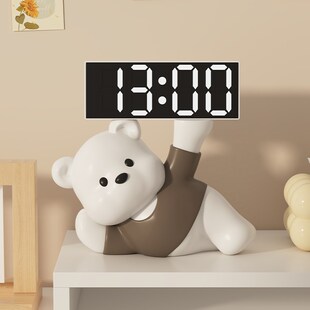 创意懒懒熊时钟摆台式电子闹钟奶油风桌面摆件客厅电视柜装饰礼品