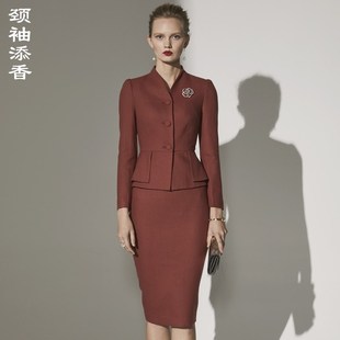 红色冬裙子高级感女装职业套装女士两件套裙装秋冬季气质名媛修身