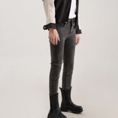 钛金灰色水洗铅笔裤 简约深色长裤 高弹力牛仔裤 男生紧身韩国小脚裤