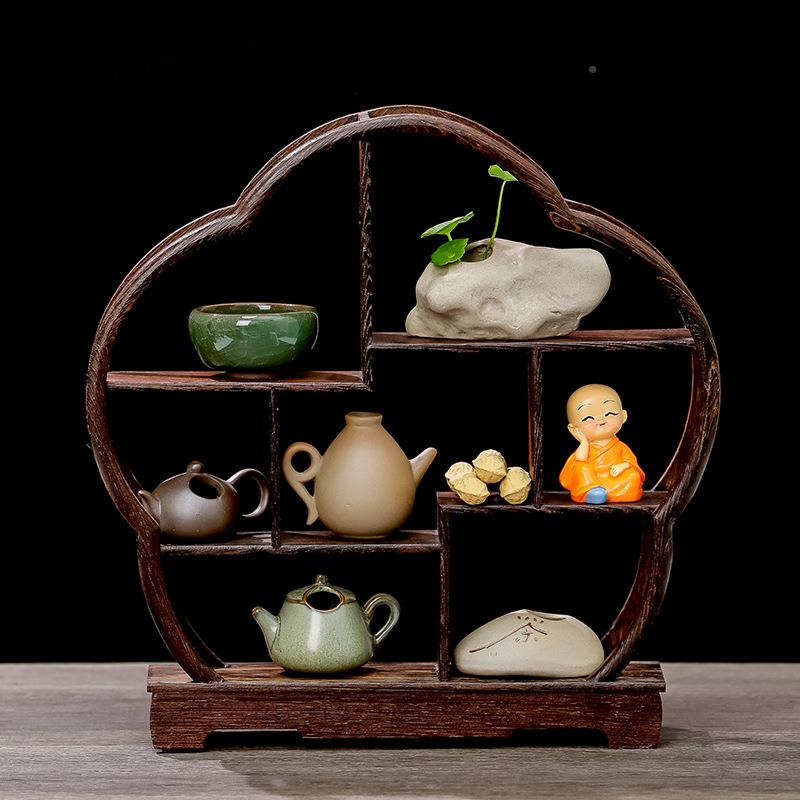 新中壶式茶博D-FGJ古架家居客厅茶装饰品实木小摆件茶收道茶壶纳