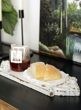 复古浮雕木托盘 做旧白色展示盘 美食拍照道具盘子创意摄影背景板