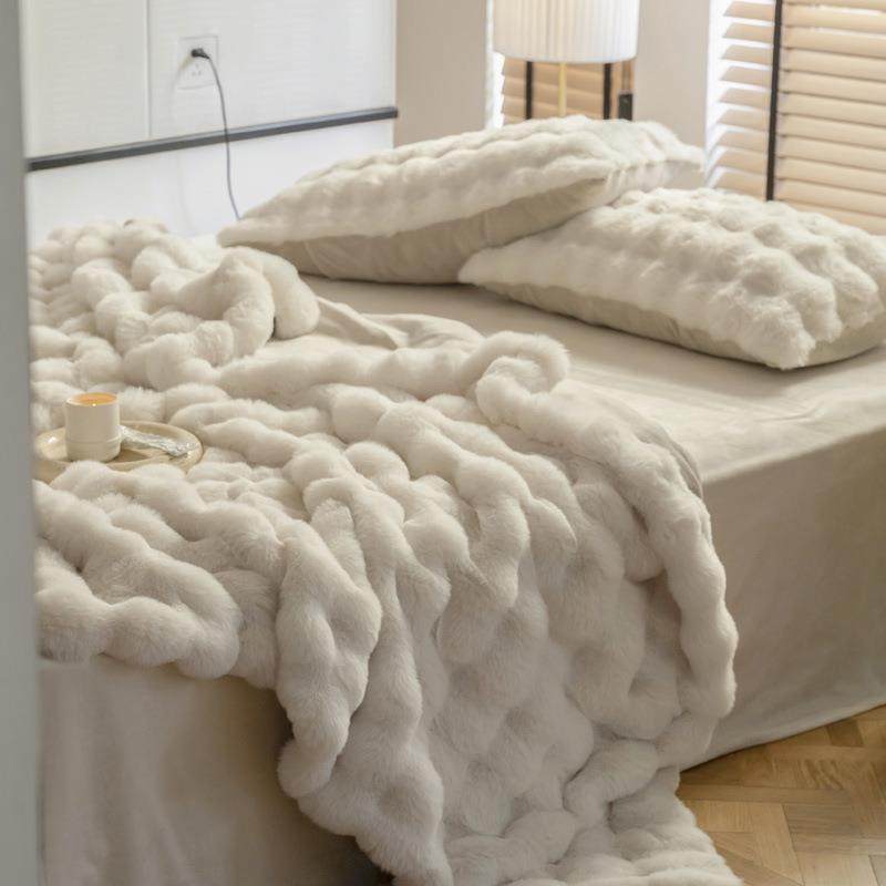 秋冬新款双层加厚保暖泡泡绒毛毯轻奢盖毯大兔毛提花毯子,纺织面料/辅料/配套,纺织机械配件,淘宝优惠券,粉丝福利购,淘宝优惠卷