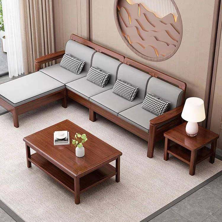 中式冬夏两用实木沙发贵妃组合小户型1+2+3胡桃木客厅电视柜家具