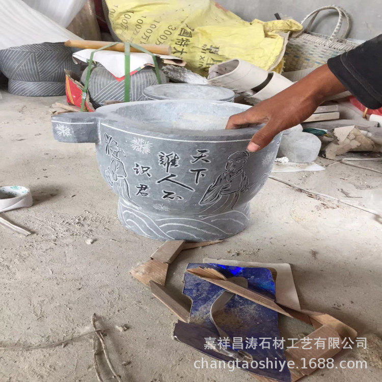 厂家直销天然青石石臼家用大号中号小号石臼捣蒜器多用途石臼