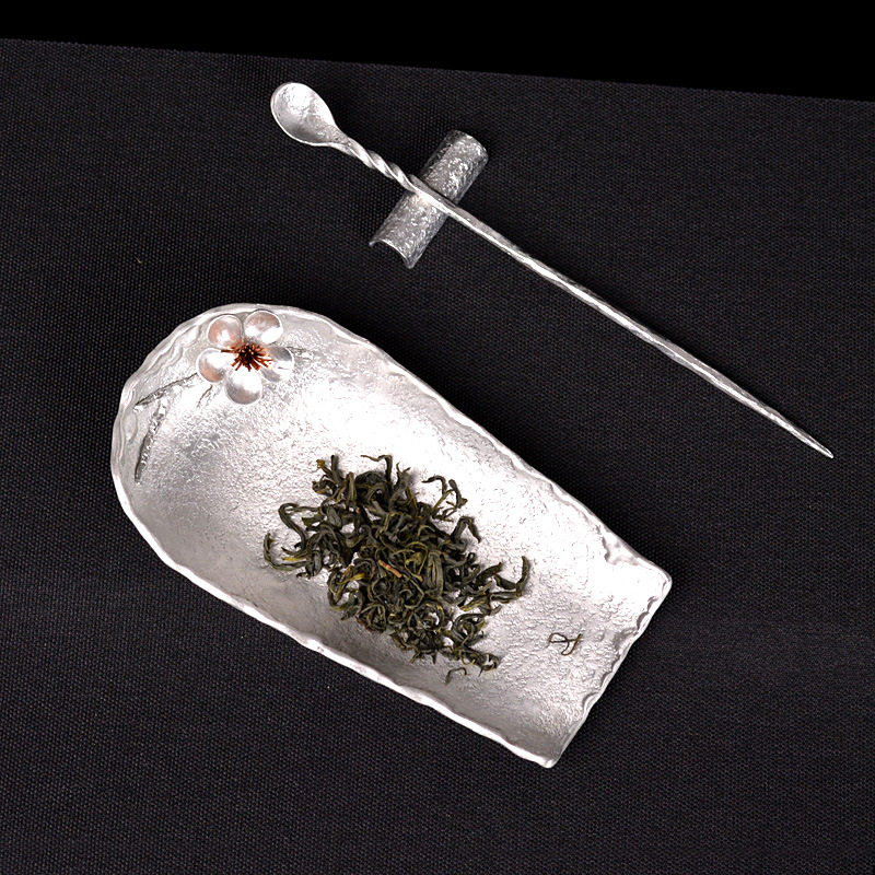 批发纯锡茶则三件套手工茶匙锤目纹茶荷茶勺茶拨茶配件家用办公