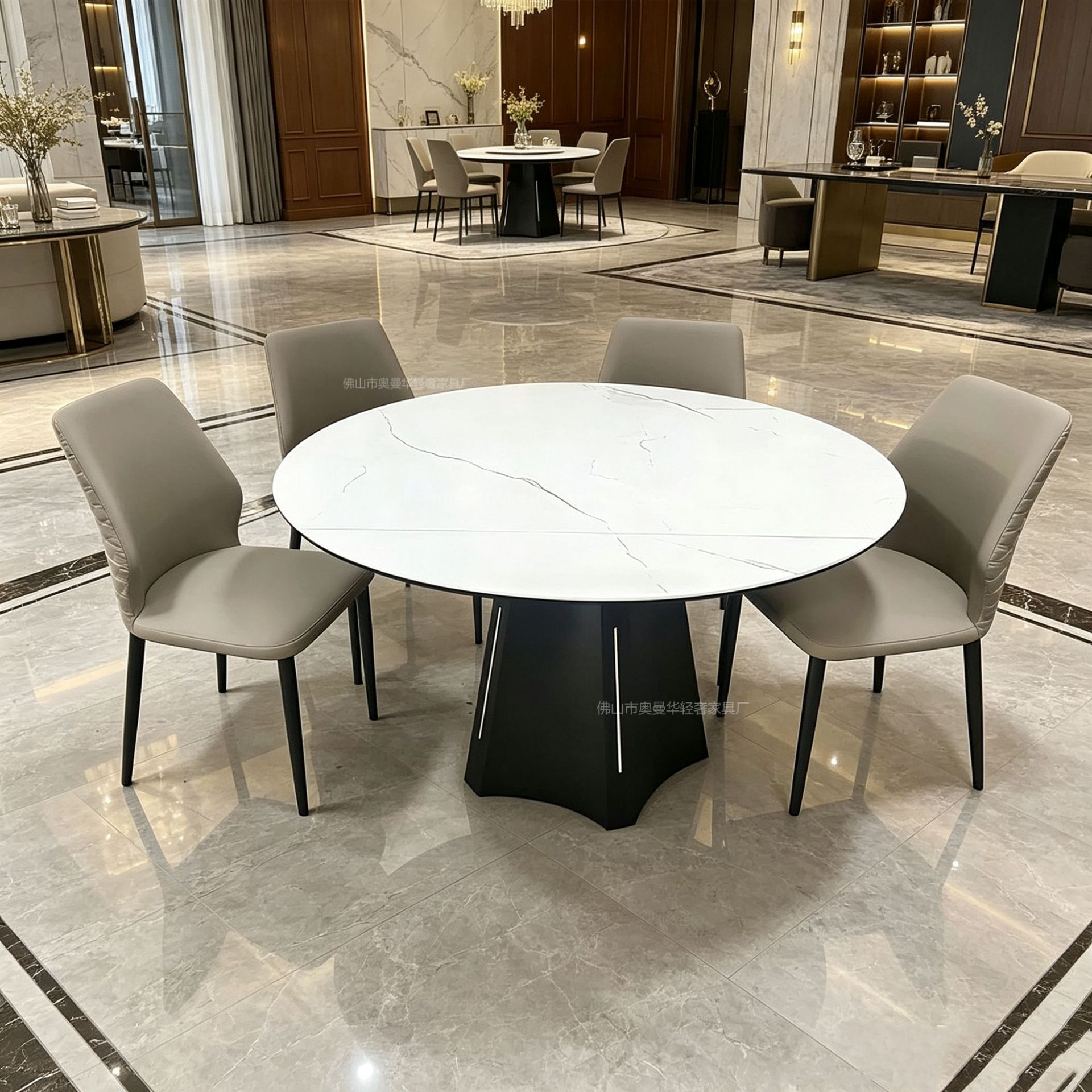 轻奢餐桌欧式折叠圆桌家用多功能可伸缩扩大变圆形吃饭长餐桌