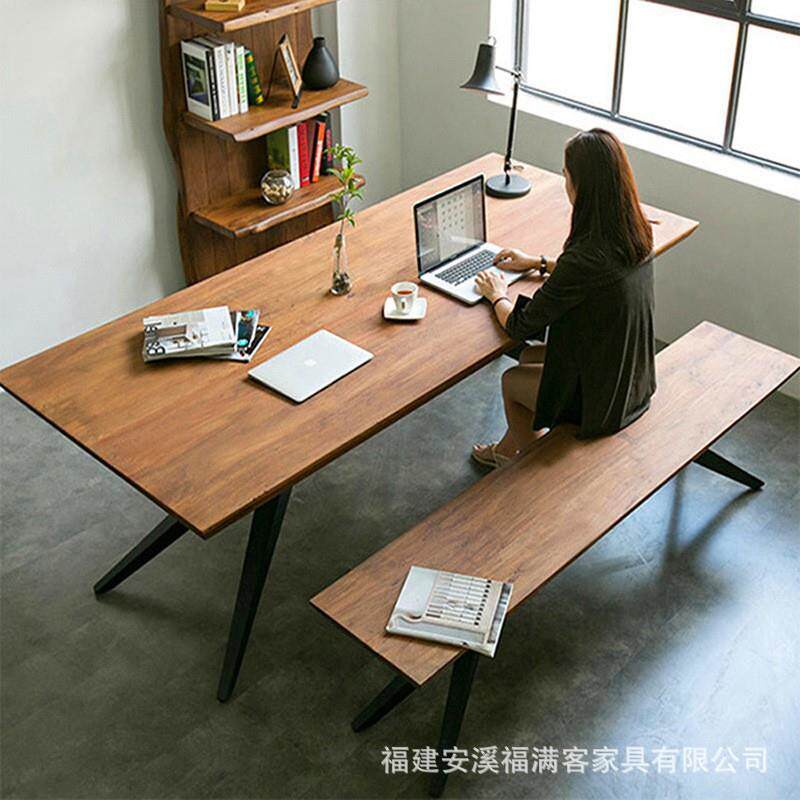 北欧实木书桌铁艺loft长条桌子设计师工作桌椅创意图书馆阅读桌