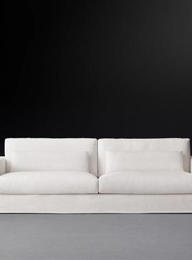 美式乡村复古三人布艺沙发美式RH整装LUGANO米白羽绒沙发组合家具