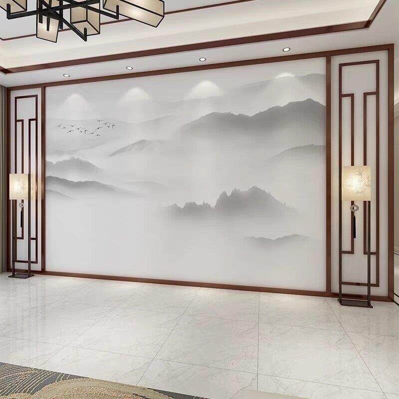 碳晶板新中式客厅竹木纤维电视背景墙现代简约集成墙板水墨山水画