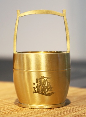 纯黄铜一桶金江山水桶招财进宝客厅书房办公室米缸聚宝盆家居摆饰