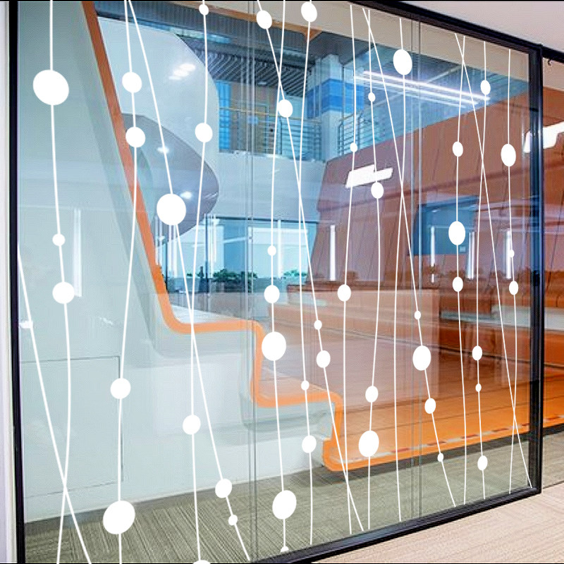 定制办公室店铺橱窗隔断门时尚个性线条圆点装饰透明静电玻璃贴膜
