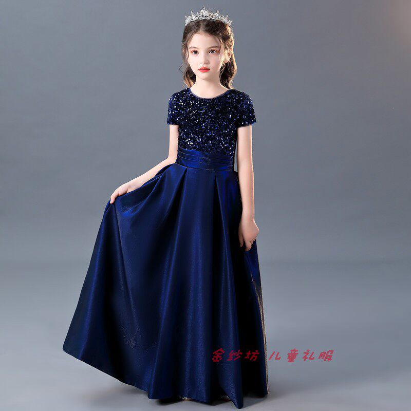女童公主裙长款钢琴演出服六一儿童乐团合唱高端礼服学生晚会主持