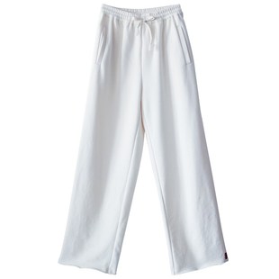 忆旧【与你相逢】松紧腰直筒阔腿裤女2024秋新款加厚白色休闲长裤