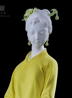 德化白瓷陶瓷古典明清仕女美女赏荷家居办公玄关酒柜装饰工艺礼品