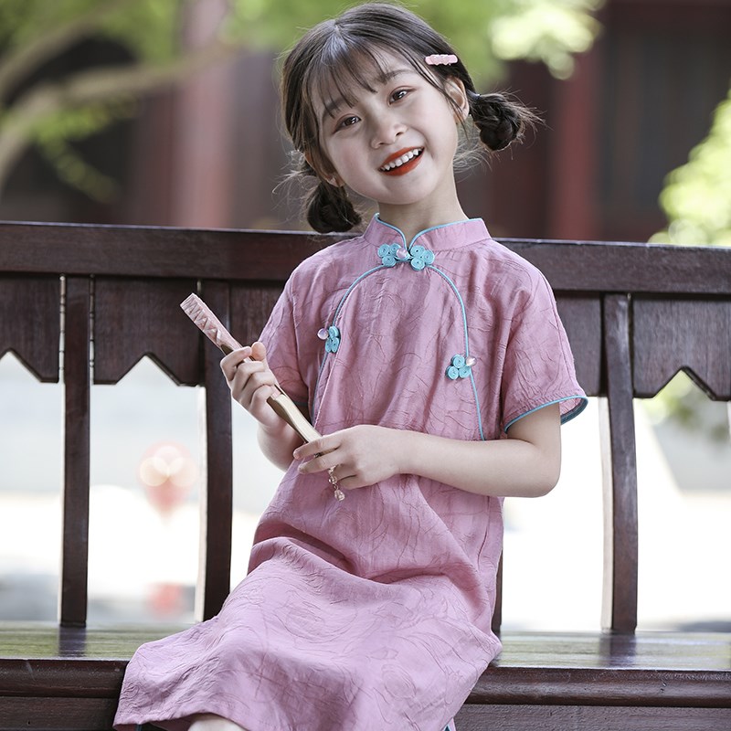 儿童旗袍2024年夏季新款复古连衣裙女童中长款中式公主裙洋气汉服