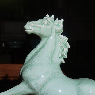 汝窑马到成功办公室摆件新中式老板桌领导高档酒柜装饰品开业礼物