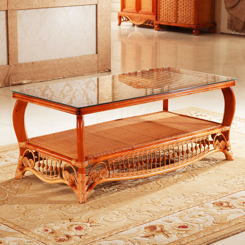 纳雅斯藤编茶几藤木茶几储物茶几长茶几 实木茶几藤艺家具