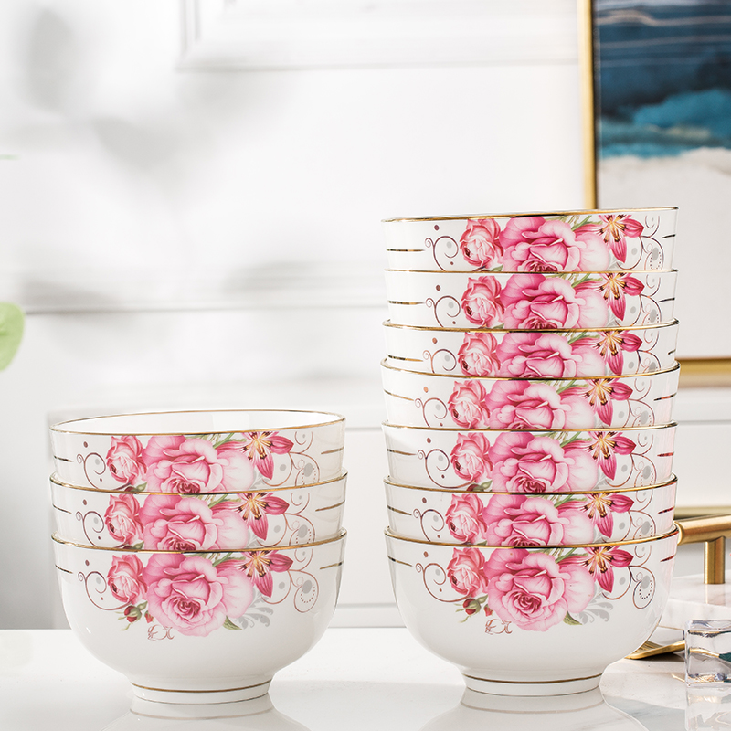 景德镇碗家用饭碗陶瓷米饭碗10个装轻奢高颜值餐具高档骨瓷碗套装