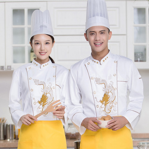 酒店厨房工作服秋冬款厨师服长袖后厨餐厅蛋糕店白色工作服厨衣男