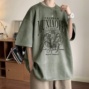 倔强工作室 美式短袖T恤男女宽松不透打底衫纯色半袖夏季学生体恤