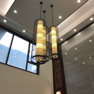 新中式古典铁艺鸟笼吊灯笼羊皮纸灯酒店大堂会所包间楼梯间大吊灯
