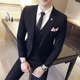 套装 西装 礼服韩版 修身 商务外套 22秋季 纯色简约西服三件套男士 男式