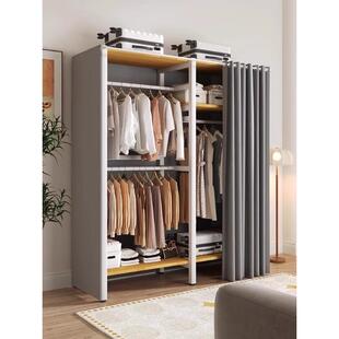 简易衣柜结实耐用钢木组合衣柜出租房钢架结构金属布衣柜家用卧室