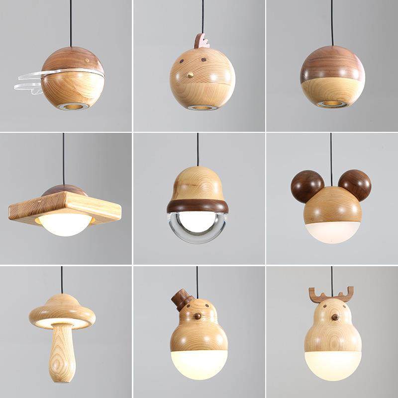 新款网红日式单头小吊灯具现代简约北欧实木主卧室柜长线床头吊灯