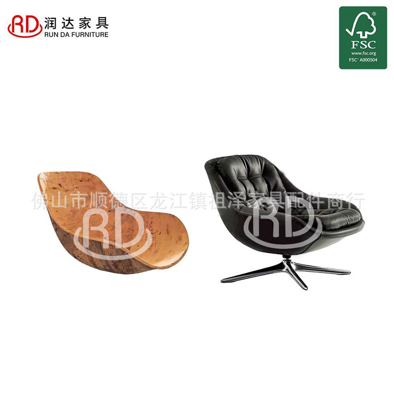 简约阳台设计师懒人躺椅轻奢休闲酒店转椅客厅可旋转真皮沙发弯板