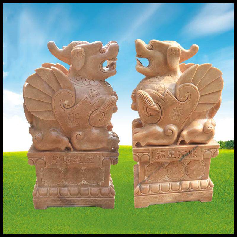 石雕貔貅晚霞红貔貅门口摆放动物制作曲阳动物石材雕刻