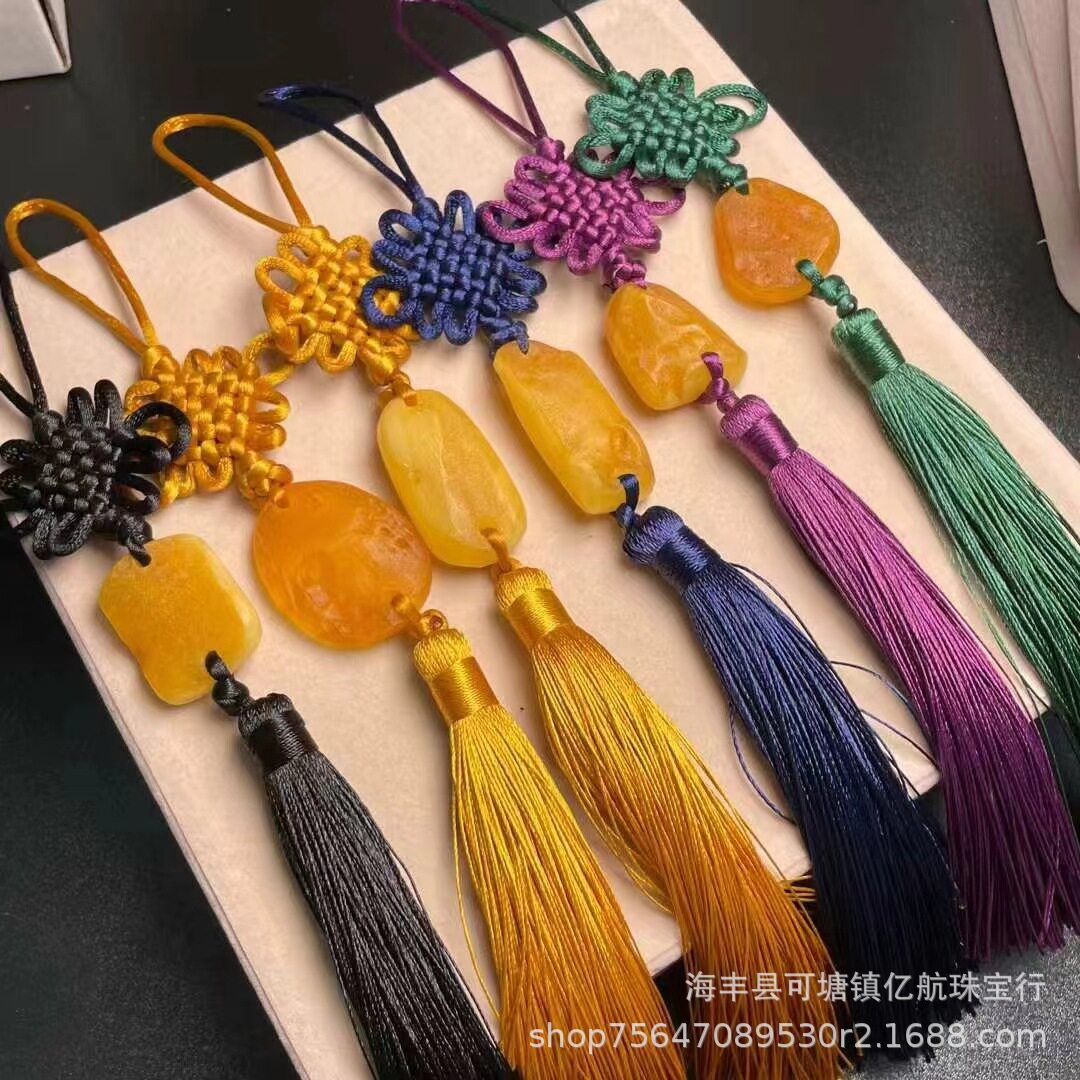 天然蜜蜡原石蜜蜡车挂件蜜蜡溜须中国结挂饰复古如意古装配饰批发