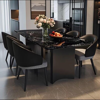 天然大理石餐桌长方形2025新款A意式轻奢高级感家用餐厅餐桌椅组