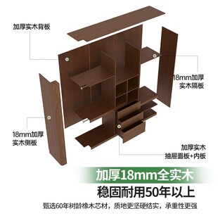 定制橡木分段式免拉手p衣柜全实木中古风圆弧储物柜平开门储物衣