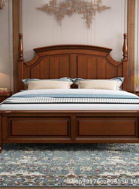 美式实木床1.8AJS米桃花芯木双人主卧简约代现15m床美式公.主床婚