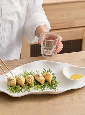 陶瓷盘子家用创意饺盘子带醋碟酒店子母子盘白灼虾盘菜带蘸料WQM