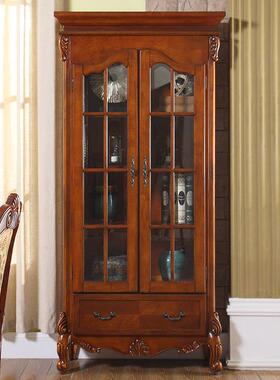 美式全实木书柜落带门地置物架客欧式书SB66109房厅家用书橱两门