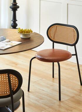 北欧奶油红in背s家用中古916网藤椅编椅子餐简约阳台休闲靠椅复古