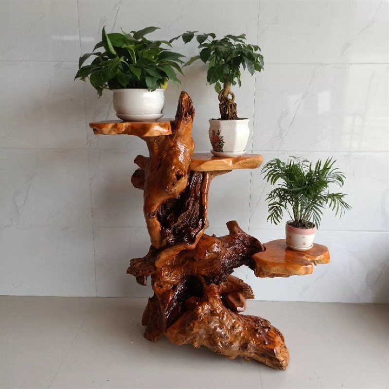 根雕花架树根天然摆件实木原v木客厅多层盆景鱼缸底座绿萝阳台特