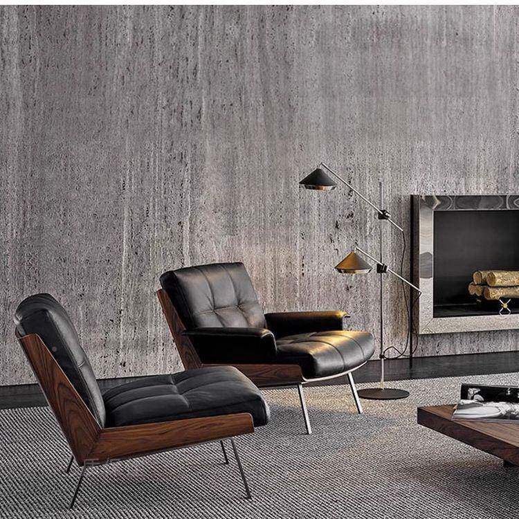 欧轻8526奢单人发椅皮简约制休北闲椅实木沙底座客厅阳台皮艺沙发