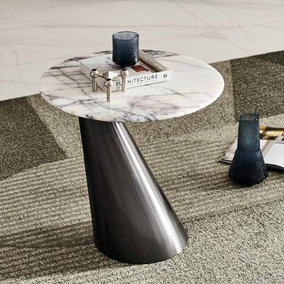 天然奢石大理石边几意式极简圆桌子设计师创意沙发角几圆形小茶几