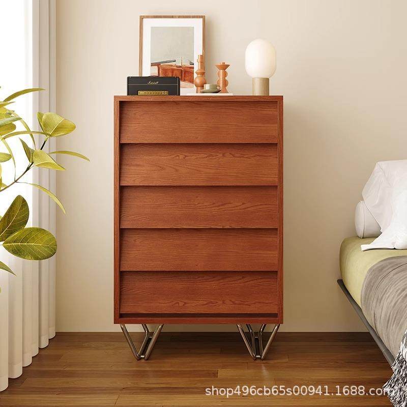 中古风五斗柜高款实木沙发侧边柜靠墙客厅家用收纳置物复古边柜