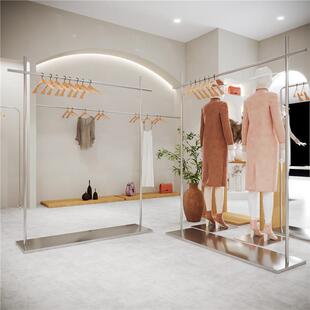 不锈钢带板服装店展示架落地式挂衣杆衣服架子男装女装店陈列架