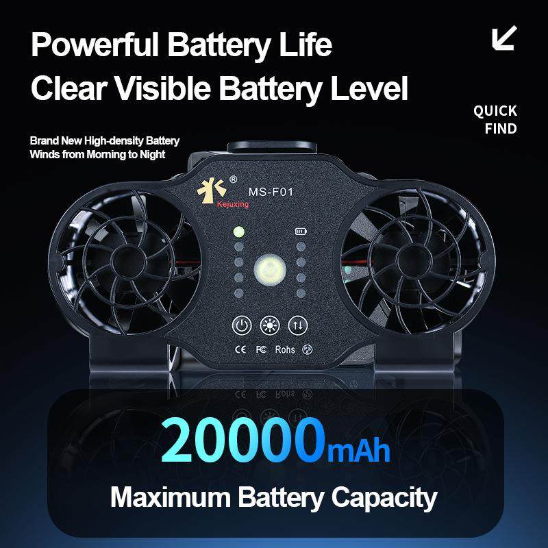 新款电商英文版挂腰风扇USB充电便携式户外夏季工地劳动降温