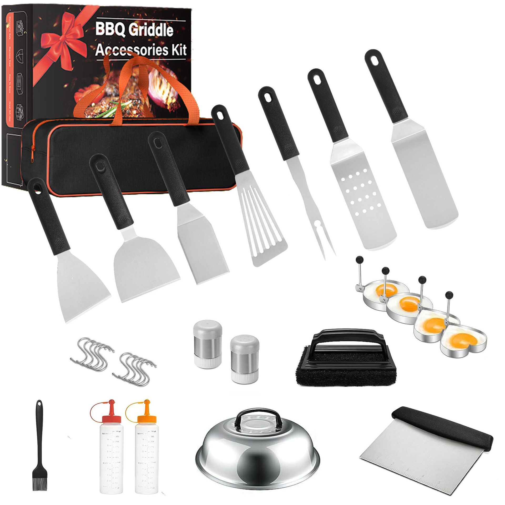 加粗手柄亚马逊不锈钢烧烤套装烧烤工具铁板烧户外BBQ烤具31件套
