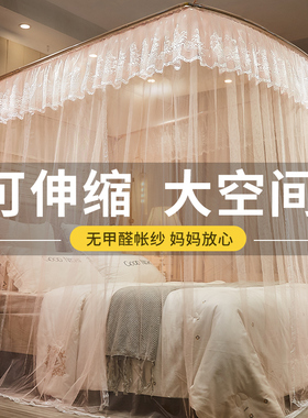 u型伸缩落地蚊帐 家用卧室2023新款公主风宫廷纹账支架加粗2022yx