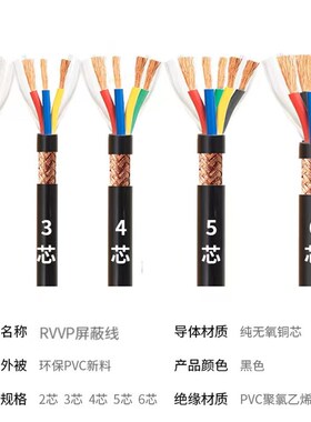 屏蔽线ZRRVVP2 3 4芯0.5 0.75 1 1.5 2.5平护套线信号控制电缆线