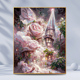 粉色玫瑰城画画diy填色数字油画手工手绘填充治愈花卉油彩装 饰画