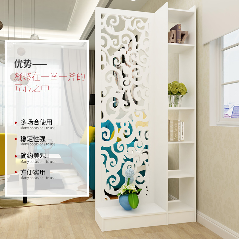 欧式屏风隔断玄关柜镂空雕花简约现代门厅隔断柜客厅白色展示酒柜