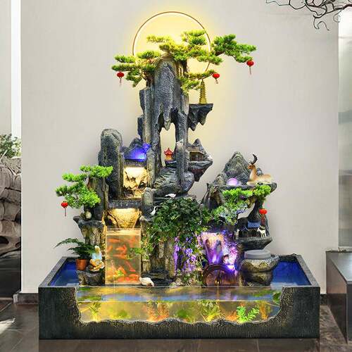 大型假山水流喷泉造鱼缸ISP水落地摆件酒店办公室风轮景客厅玄关